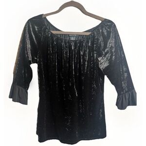 Vintage Womens Small Black Velvet Goth Witchy Whimsigoth Y2K Bell Sleeve Top.  N